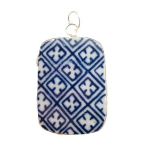 Blue & White Geometric Pottery Shard Pendant Ming Dynasty Style Jewelry Making